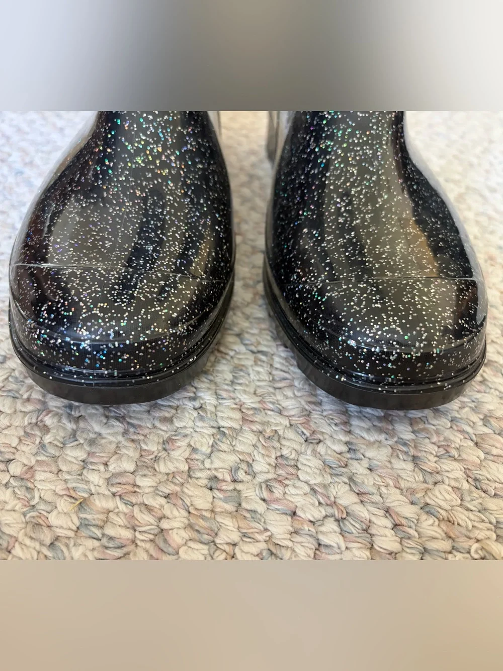 Capelli Black Glitter Rain Boots! Multi-Color Glitter. Size 11.